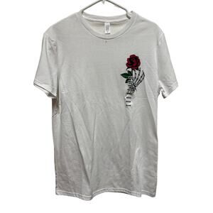 White shirt with skeleton hand and Rose Medium NWT